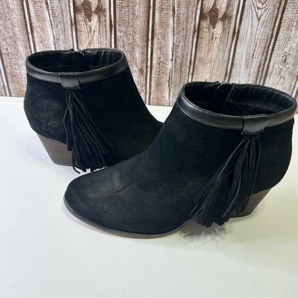 Simply Emma Taryn black suede leather tassel ankle bootie shoe women’s 9 wide